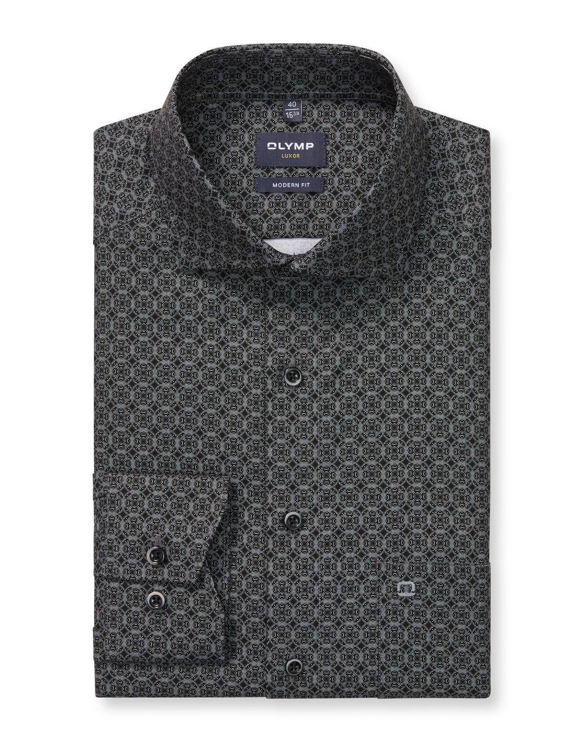 Рубашка с черным принтом Olymp, modern fit на высокий рост | купить в интернет-магазине Olymp-Men