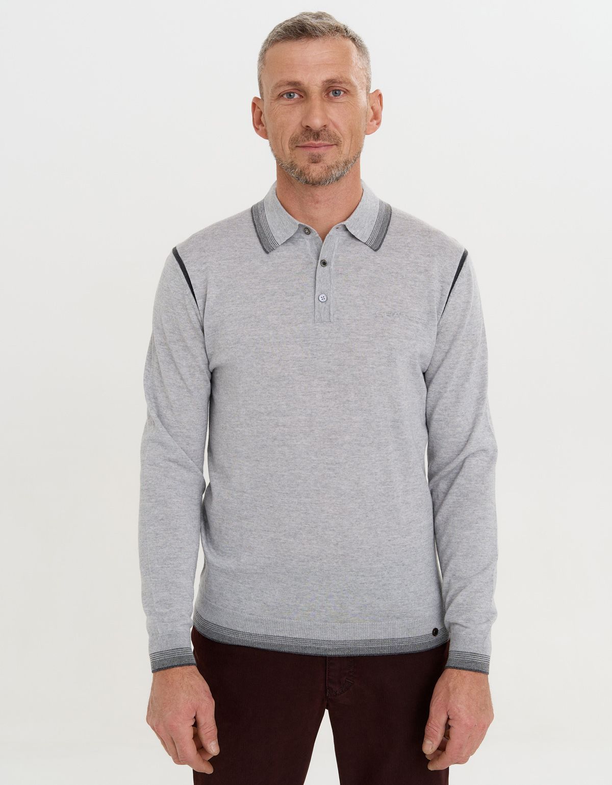 Поло серое с длинным рукавом Gratude на пуговицах | купить в интернет-магазине Olymp-Men