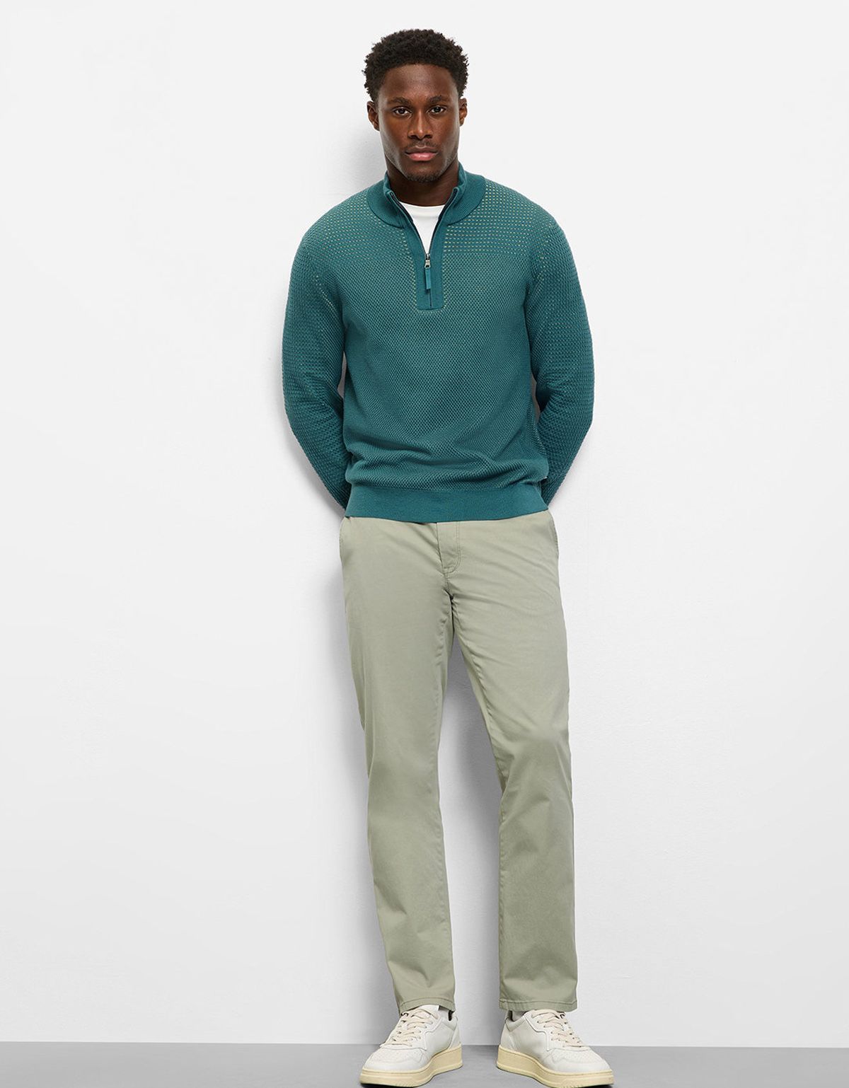 Свитер зелёный хлопковый с воротником на молнии Olymp | купить в интернет-магазине Olymp-Men