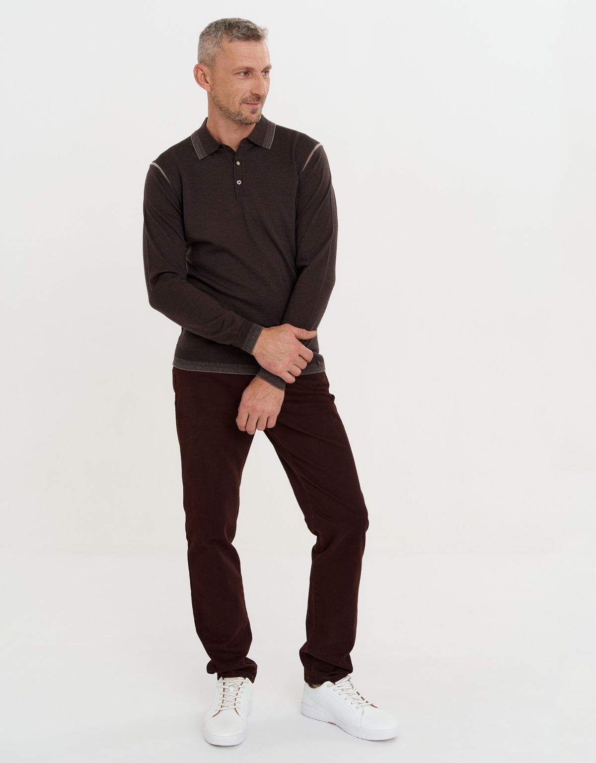 Поло коричневое с длинным рукавом Gratude на пуговицах | купить в интернет-магазине Olymp-Men