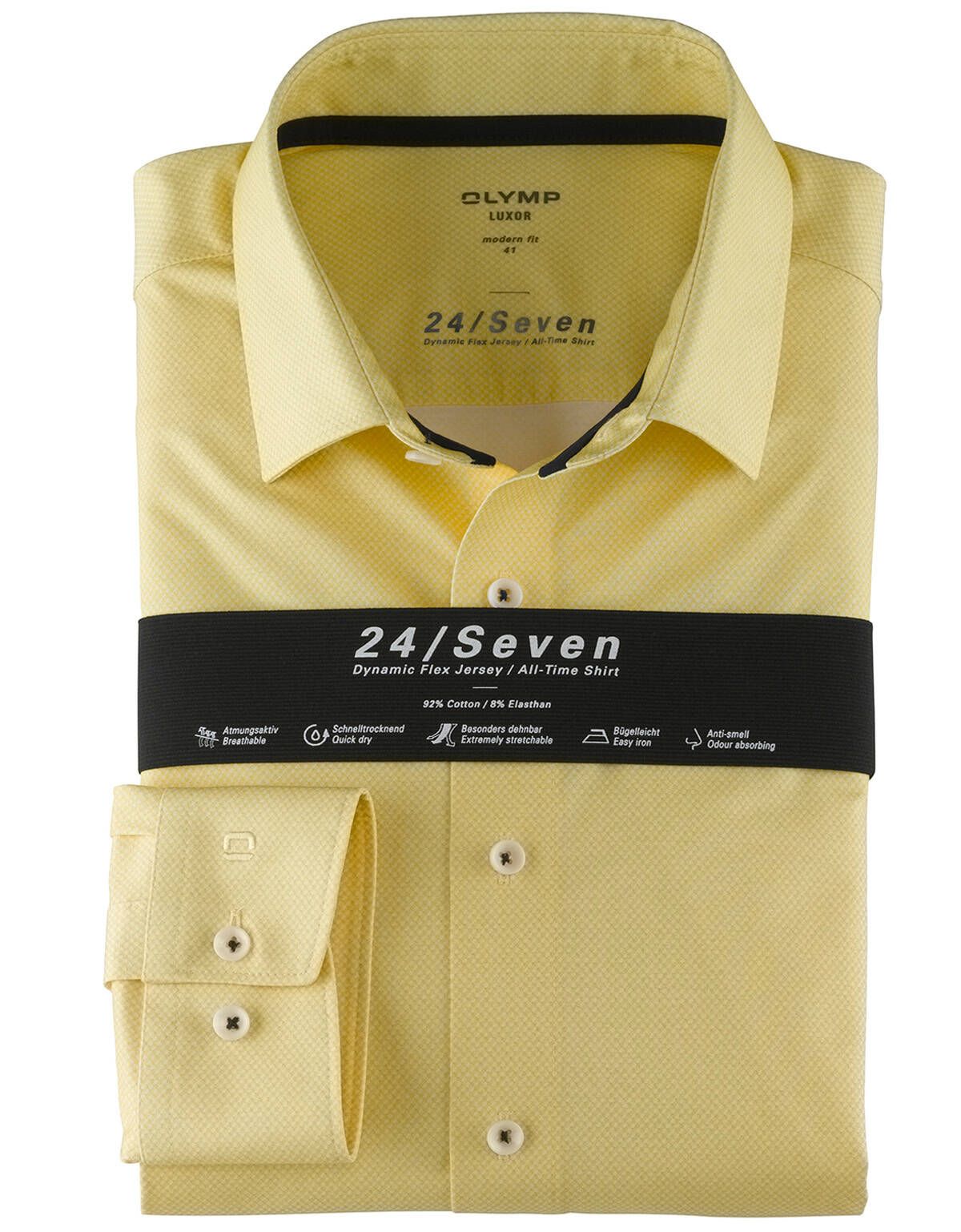 Трикотажная жёлтая рубашка OLYMP 24/7, modern fit[Желтый]