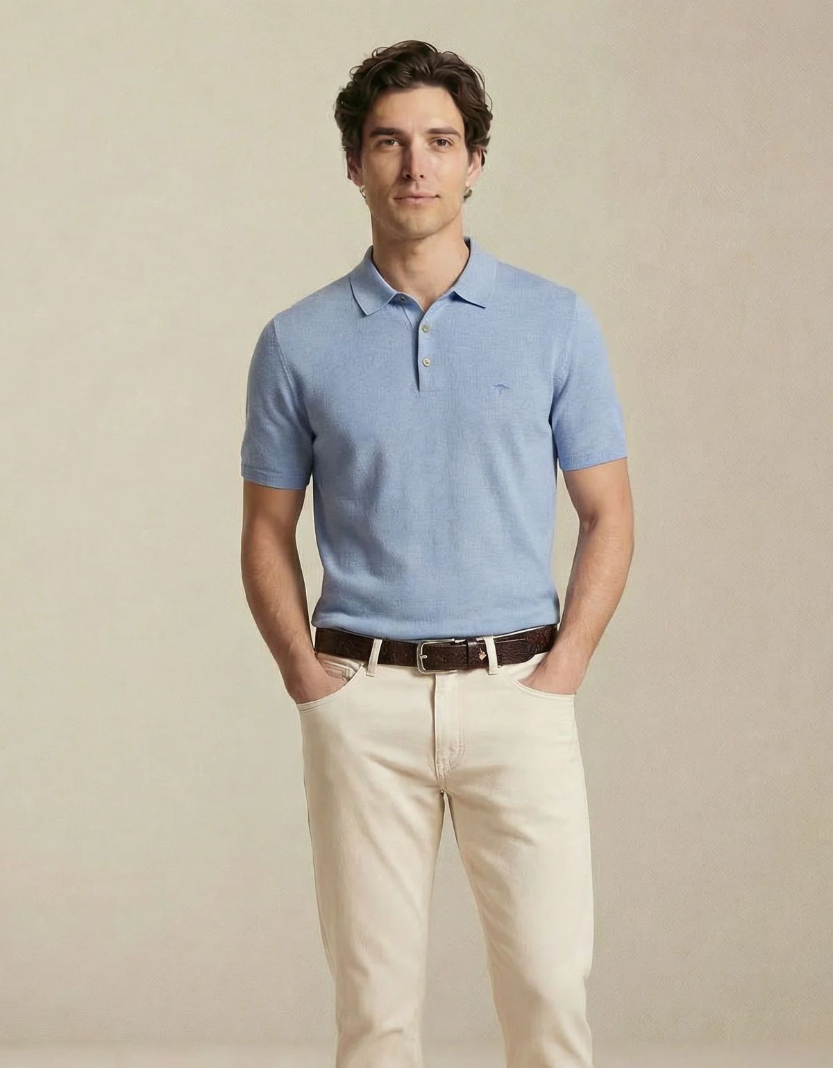 Поло мужское вязаное голубое Fynch-Hatton | купить в интернет-магазине Olymp-Men