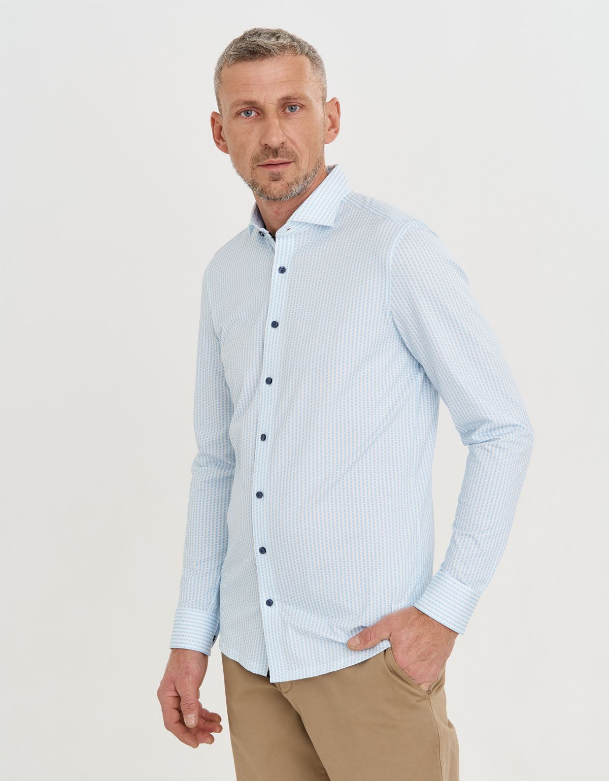 Рубашка мужская трикотажная с длинным рукавом OLYMP 24/7, body fit | купить в интернет-магазине Olymp-Men