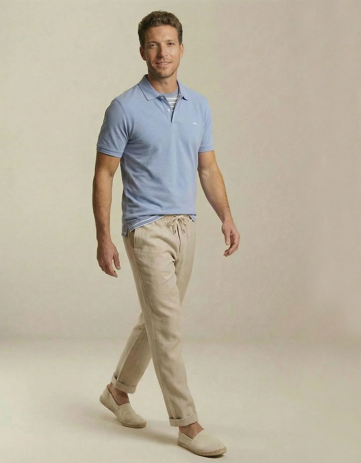 Поло мужское голубое с полосой на воротнике Fynch-Hatton | купить в интернет-магазине Olymp-Men