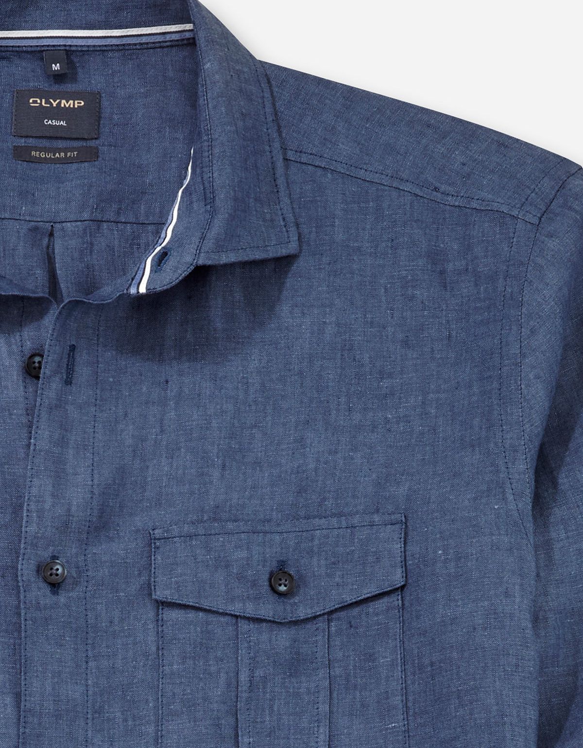 Рубашка льняная синяя с накладными карманами OLYMP Casual | купить в интернет-магазине Olymp-Men