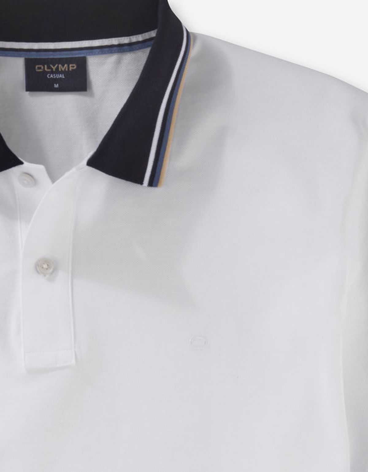 Поло белое мужское Olymp с синим воротником | купить в интернет-магазине Olymp-Men