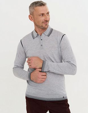 Поло серое с длинным рукавом Gratude на пуговицах | купить в интернет-магазине Olymp-Men