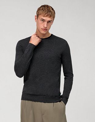 Джемпер темно-серый с круглым вырезом, body fit | интернет-магазин Olymp-Men