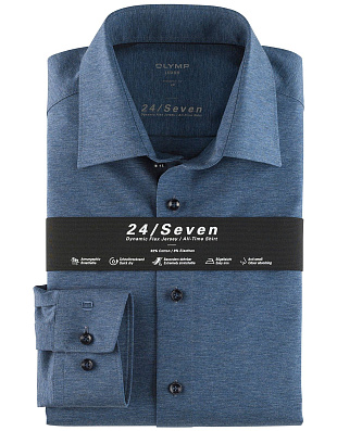 Трикотажная синяя рубашка OLYMP 24/7, modern fit | купить в интернет-магазине Olymp-Men