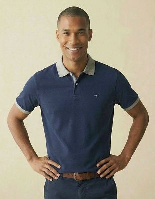 Поло мужское синее с серым воротником Fynch-Hatton | купить в интернет-магазине Olymp-Men