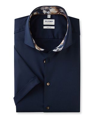 Рубашка мужская синяя с коротким рукавом OLYMP, body fit