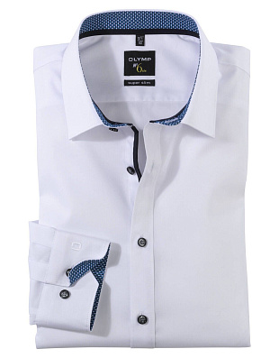 Сорочка белая с синими пуговицами OLYMP №6, супер слим | купить в интернет-магазине Olymp-Men