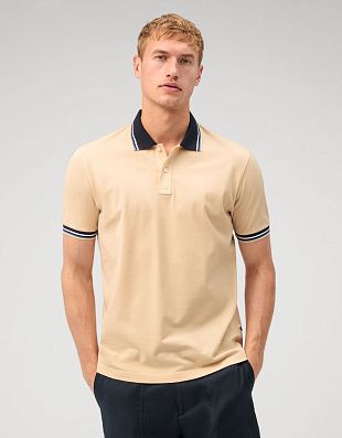 Поло бежевое мужское Olymp с синим воротником | купить в интернет-магазине Olymp-Men