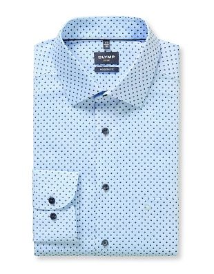 Рубашка голубая с принтом OLYMP Luxor полуприлегающая | купить в интернет-магазине Olymp-Men