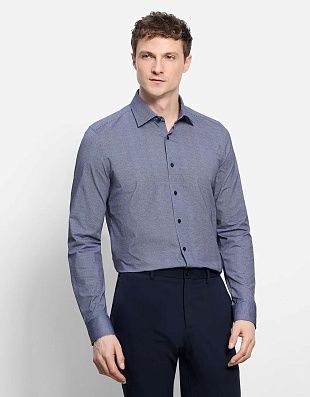 Рубашка трикотажная синяя клетка Olymp, body fit | купить в интернет-магазине Olymp-Men