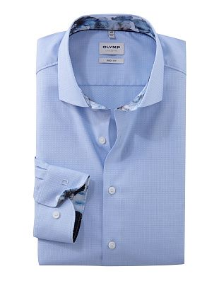 Рубашка мужская голубая OLYMP, body fit, фактурная, на высокий рост | купить в интернет-магазине Olymp-Men