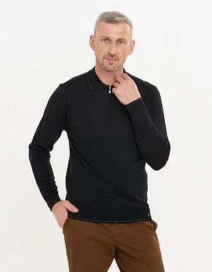 Поло чёрное с длинным рукавом Gratude на молнии | купить в интернет-магазине Olymp-Men