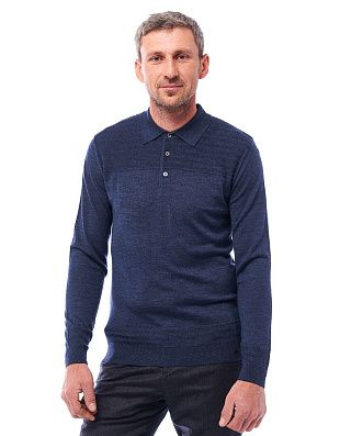 Поло синее мужское Gratude с длинным рукавом, шерсть с шёлком | купить в интернет-магазине Olymp-Men