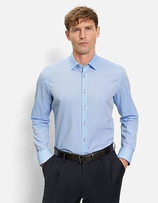 Рубашка голубая с синим принтом OLYMP, боди фит | купить в интернет-магазине Olymp-Men