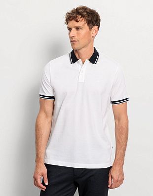 Поло белое мужское Olymp с синим воротником | купить в интернет-магазине Olymp-Men