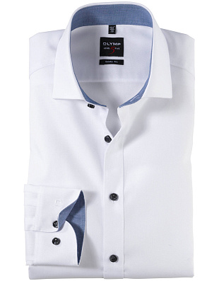 Рубашка белая с синими пуговицами Level Five, body fit, фактурная ткань | купить в интернет-магазине Olymp-Men