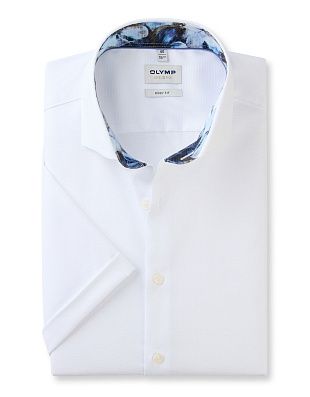 Рубашка мужская белая с коротким рукавом OLYMP, body fit
