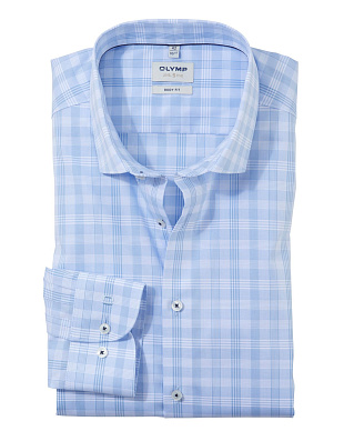 Рубашка классическая голубая в клетку OLYMP Level Five, body fit | купить в интернет-магазине Olymp-Men