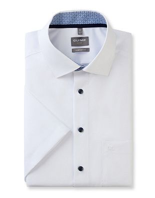 Рубашка белая мужская с синими пуговицами OLYMP Luxor, прямой крой