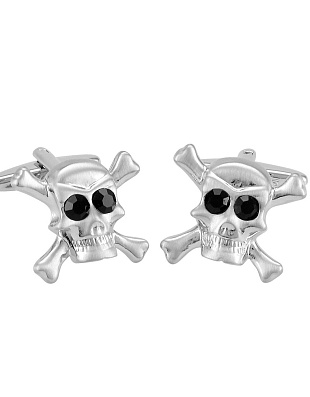 Запонки серебристые Lindenmann череп с чёрными кристаллами | в интернет-магазине Olymp-Men