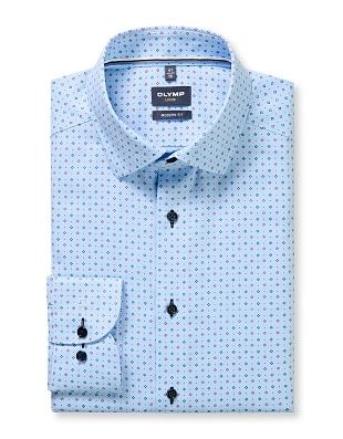 Рубашка голубая с принтом OLYMP Luxor полуприлегающая | купить в интернет-магазине Olymp-Men