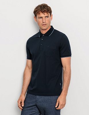 Поло мужское Olymp, синее с полосками на воротнике | купить в интернет-магазине Olymp-Men