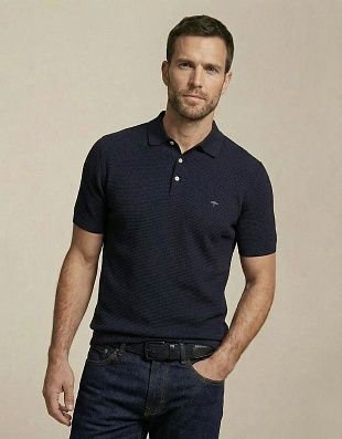 Поло мужское вязаное синее Fynch-Hatton | купить в интернет-магазине Olymp-Men