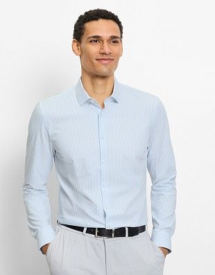 Рубашка классическая в голубую полоску, климат-контроль, супер слим, артикул 25301411