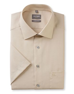 Рубашка бежевая мужская с коротким рукавом OLYMP Luxor, прямой крой