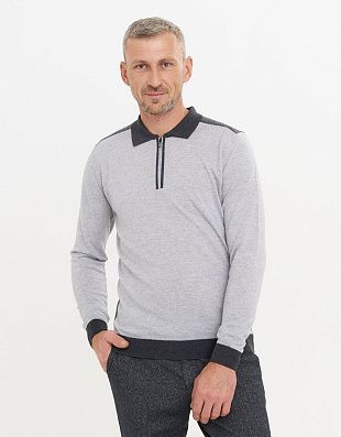 Поло серое с тёмным воротником на молнии Gratude | купить в интернет-магазине Olymp-Men