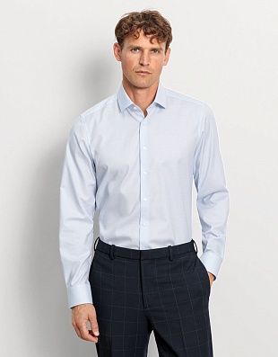 Рубашка голубая классическая в клетку Olymp, body fit | купить в интернет-магазине Olymp-Men