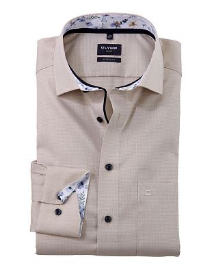 Рубашка бежевая классическая фактурная OLYMP Luxor, modern fit | купить в интернет-магазине Olymp-Men