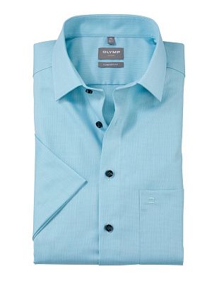 Сорочка мужская бирюзовая с коротким рукавом OLYMP Luxor, comfort fit