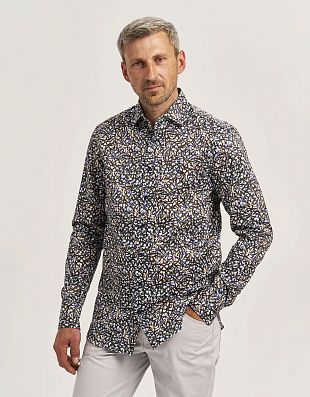 Рубашка мужская Olymp Signature с коричневым принтом