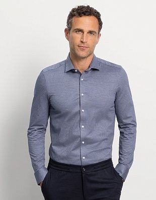 Рубашка трикотажная синяя в полоску Olymp, body fit | купить в интернет-магазине Olymp-Men