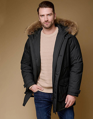 Куртка-пуховик мужская стеганая Bazioni, капюшон с мехом енота | купить в интернет-магазине Olymp-Men