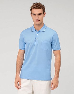 Поло мужское Olymp, голубое с синей полосой на воротнике | купить в интернет-магазине Olymp-Men