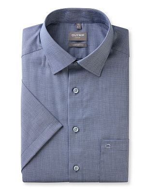 Рубашка синяя мужская с коротким рукавом OLYMP Luxor, прямой крой