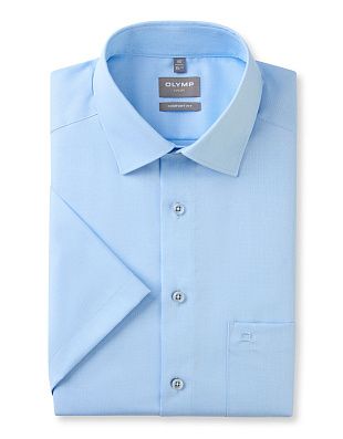 Рубашка голубая мужская с коротким рукавом OLYMP Luxor, прямой крой