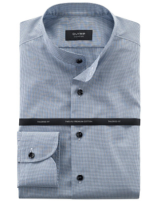 Голубая премиум рубашка в клетку воротник стойка