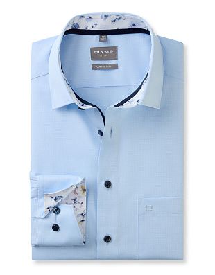 Рубашка голубая мужская фактурная OLYMP Luxor, comfort fit | купить в интернет-магазине Olymp-Men