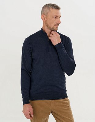 Свитер синий с воротником на молнии Gratude шерстяной | купить в интернет-магазине Olymp-Men