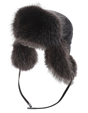 Шапка-ушанка черная Tesoro, плащевка, мех енота | купить в интернет-магазине Olymp-Men