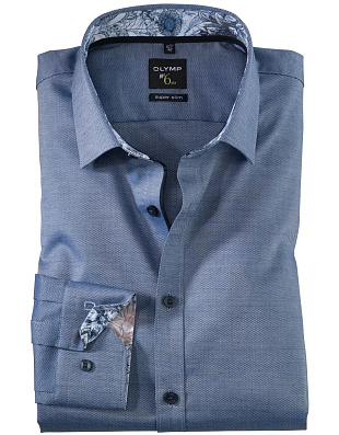 Рубашка синяя OLYMP, ткань фактурная, супер слим | купить в интернет-магазине Olymp-Men