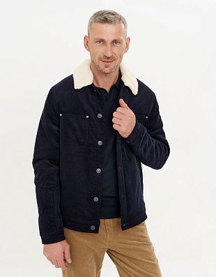 Куртка вельветовая мужская синяя с белым воротником Fynch-Hatton | купить в интернет-магазине Olymp-Men